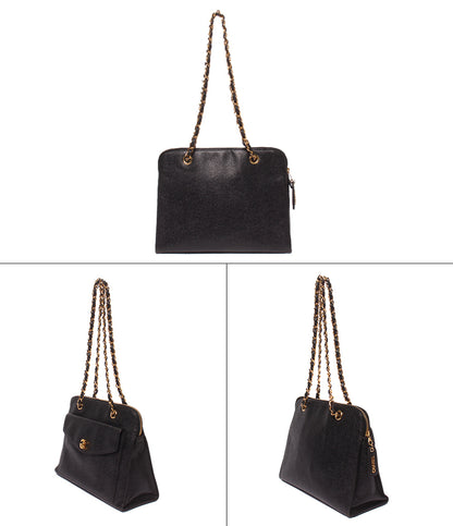 CHANEL チェーンショルダーバッグ 肩掛け ゴールド金具 5番台 キャビアスキン レディース シャネル