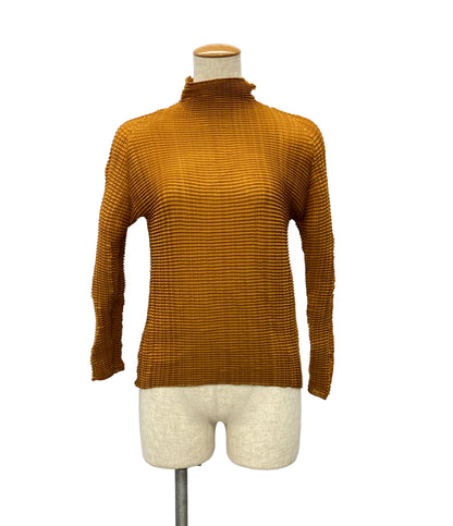 美品 ISSEY MIYAKE 長袖シャツ ワッフル プリーツ マスタード IM01FJ101 レディース SIZE 2 (M) イッセイミヤケ