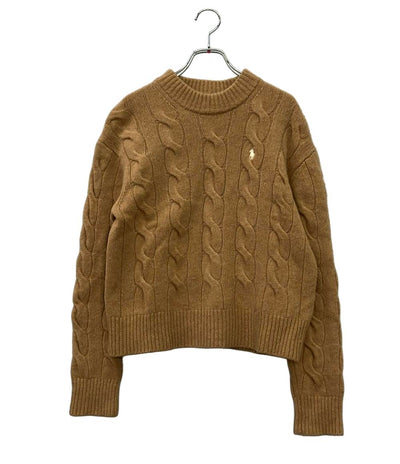POLO RALPH LAUREN 長袖ニット ウール カシミヤ ケーブル ポニーロゴ刺繍 クルーネック キャメル レディース SIZE S ポロ・ラルフローレン