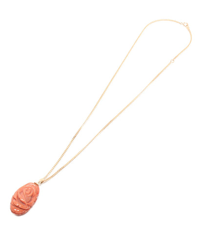 ネックレス K18 珊瑚16x29mm 喜平ネックレス       レディース  (ネックレス)