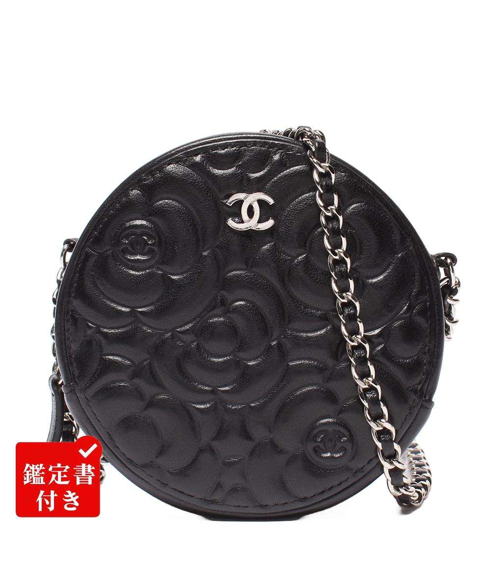 CHANEL チェーンショルダーバッグ カメリア ラウンドミニ ポシェット シルバー金具 27番台 ココマーク レディース シャネル