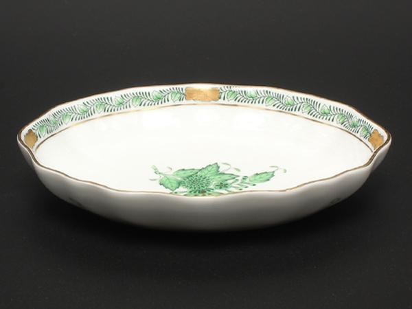 美品 HEREND スイートディッシュ オーバル 皿 15cm アポニーグリーン ヘレンド