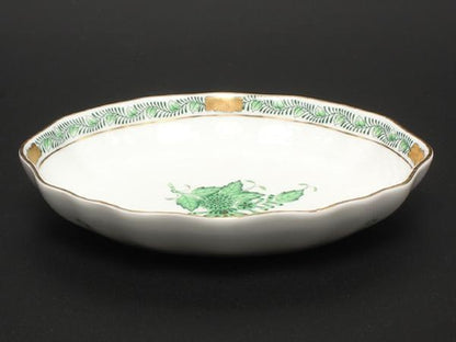 美品 HEREND スイートディッシュ オーバル 皿 15cm アポニーグリーン ヘレンド