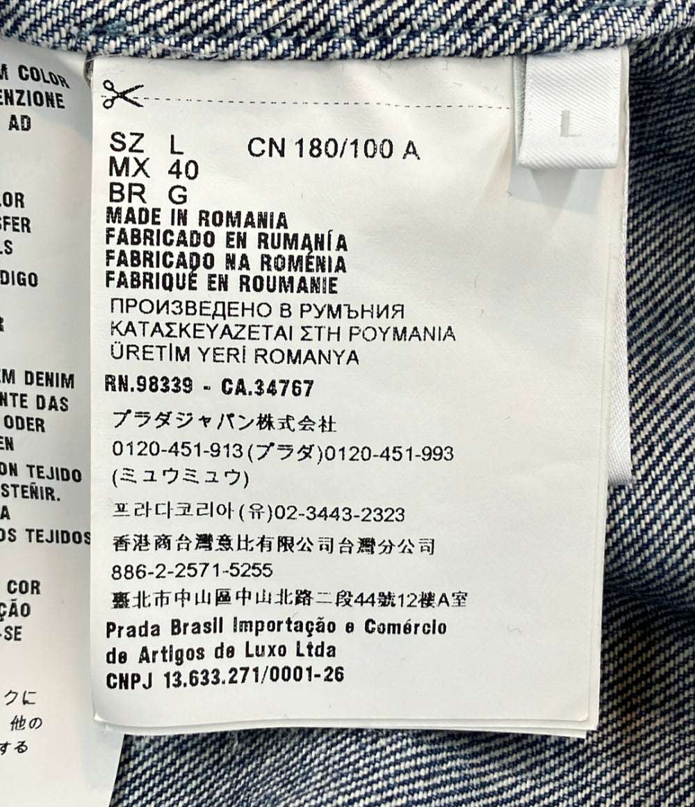 美品 PRADA 半袖デニムシャツ トライアングルプレート GEC067 メンズ SIZE L プラダ