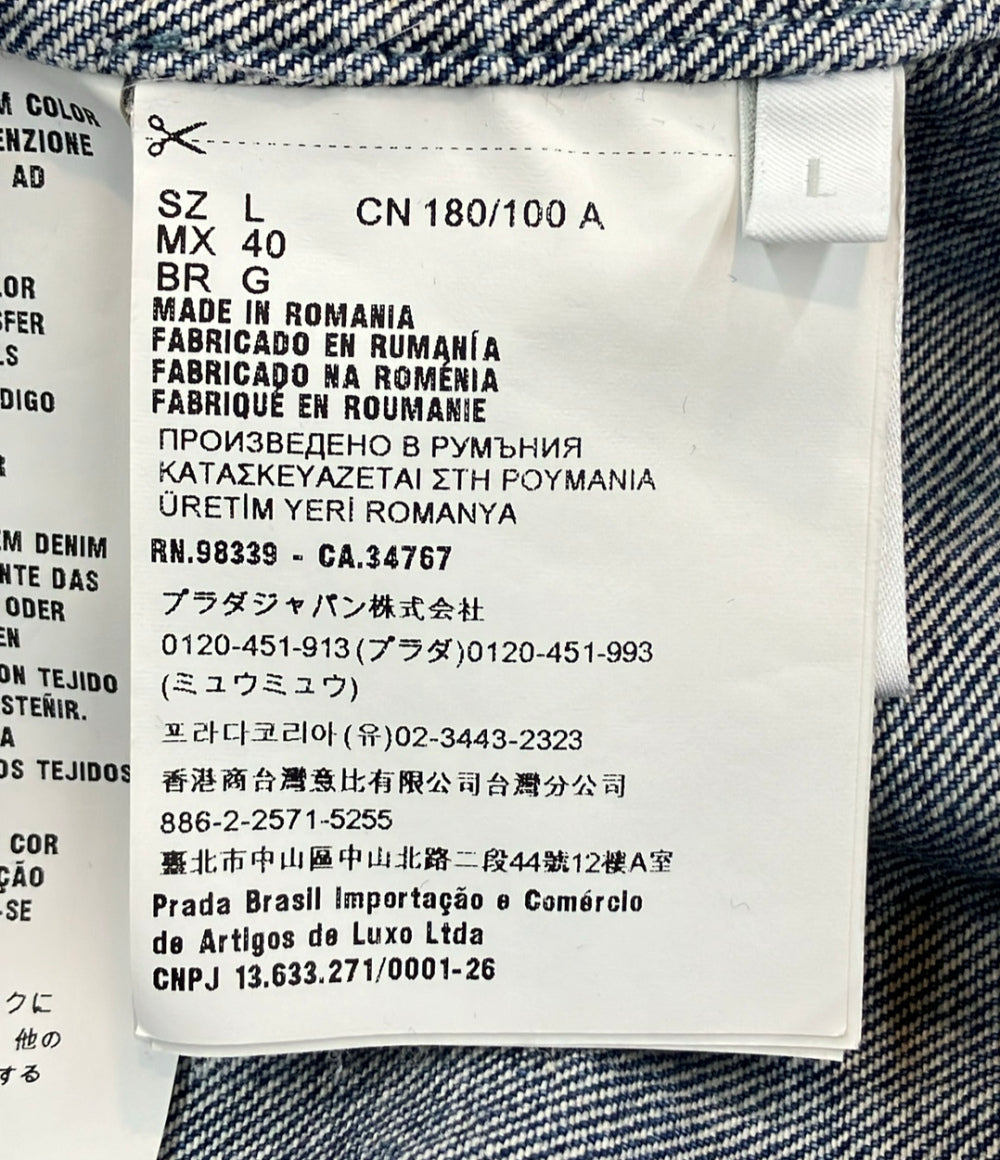 美品 PRADA 半袖デニムシャツ トライアングルプレート GEC067 メンズ SIZE L プラダ