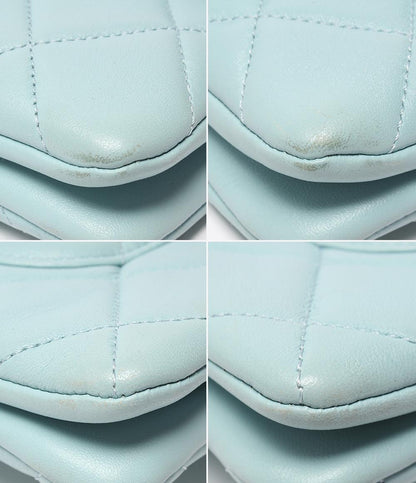 美品 CHANEL チェーンショルダーバッグ 肩掛け マトラッセ ゴールド金具 ラムスキン ライトブルー トレンディCC A92235 レディース シャネル