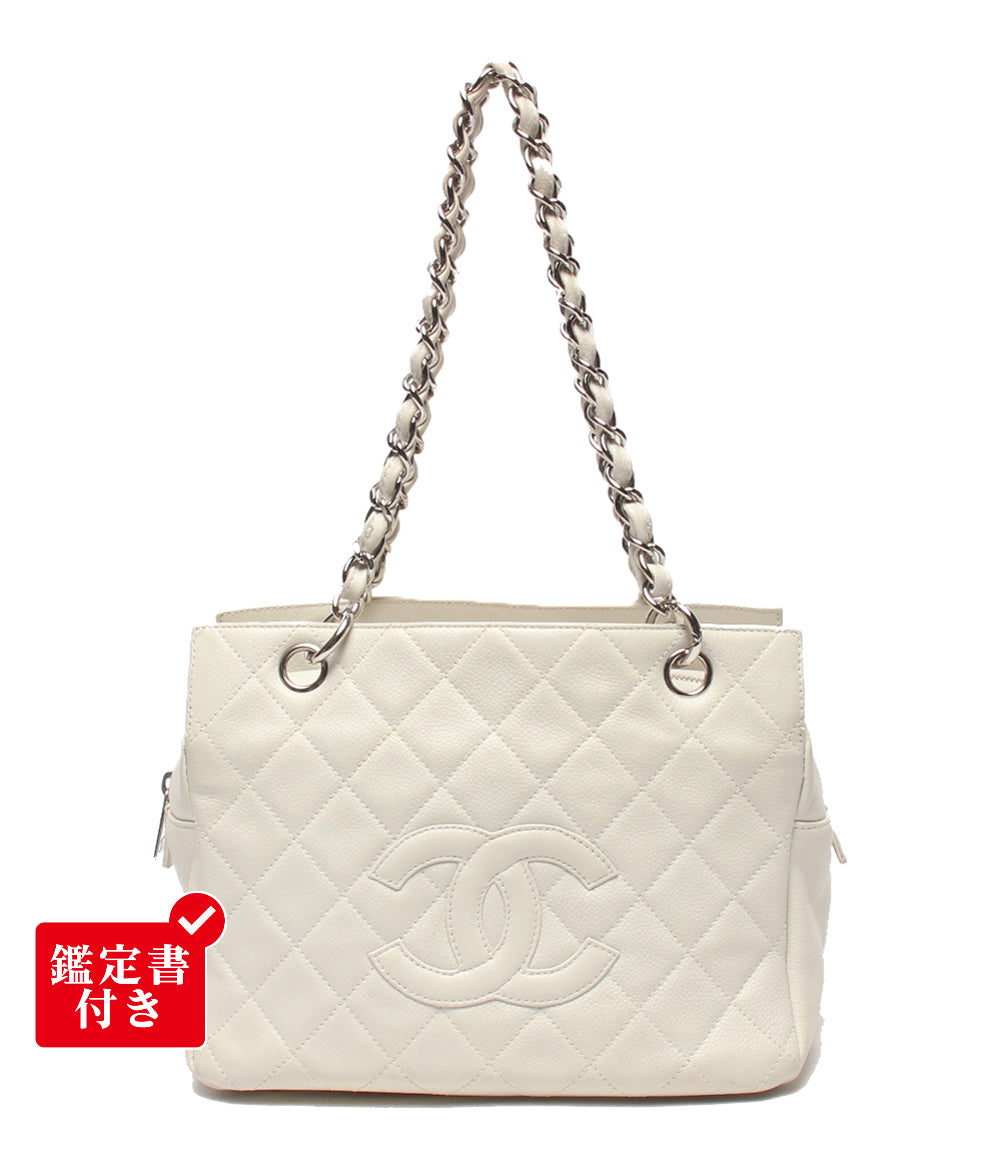 CHANEL チェーントートバッグ ショルダーバッグ 肩掛け シルバー金具 マトラッセ ココマーク キャビアスキン 12番台 レディース シャネル