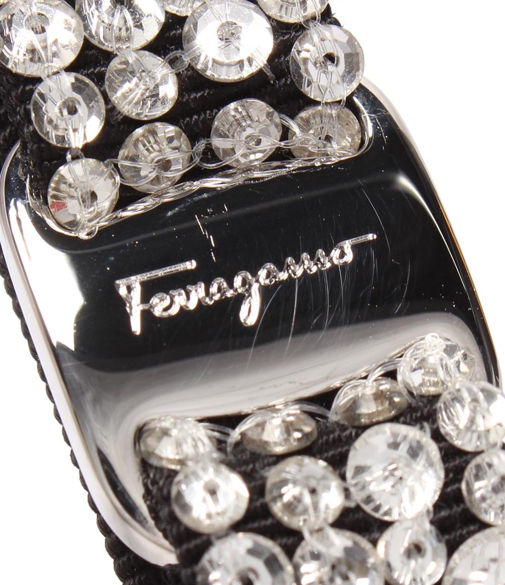 美品 Salvatore Ferragamo リボンバレッタ ビジュー ヴァラ レディース サルヴァトーレフェラガモ