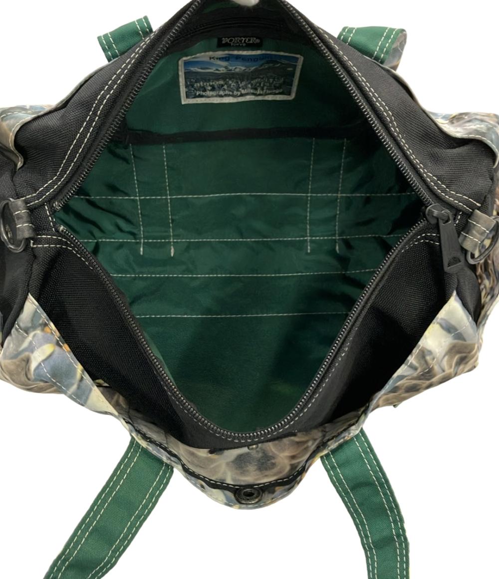 美品 ポーター アトモス ハンドバッグ ショルダーバッグ 2WAY 斜め掛け ナイロン ペンギンフォト Mitsuaki Iwago レディース PORTER atmos