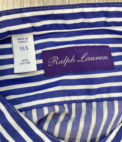 美品 RALPH LAUREN 長袖シャツ タグ付き ストライプ スタンドカラー パープルレーベル MNPLWOV16810097 メンズ SIZE 15.5 (M) ラルフローレン