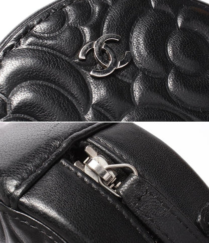 CHANEL レザー チェーンショルダーバッグ カメリア ラウンドミニ ポシェット シルバー金具 27番台 ココマーク レディース シャネル
