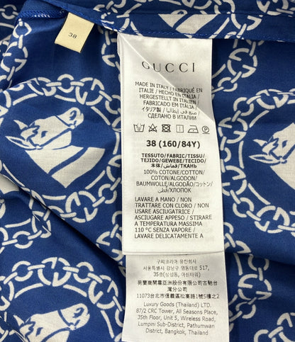 美品 グッチ 半袖リボンブラウス 乗馬プリントシャツ SIZE 38 (S) GUCCI