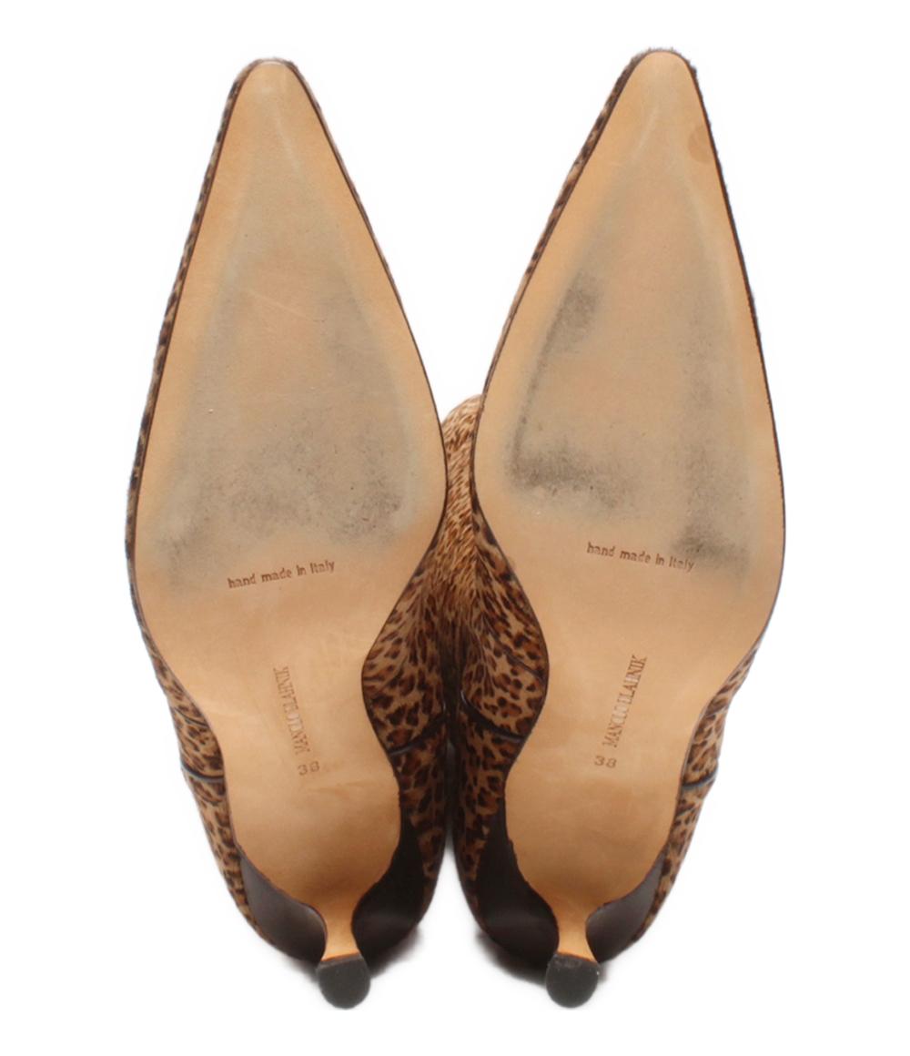 マノロブラニク ロングブーツ ハラコ レオパード レディース SIZE 38 (M) MANOLO BLAHNIK