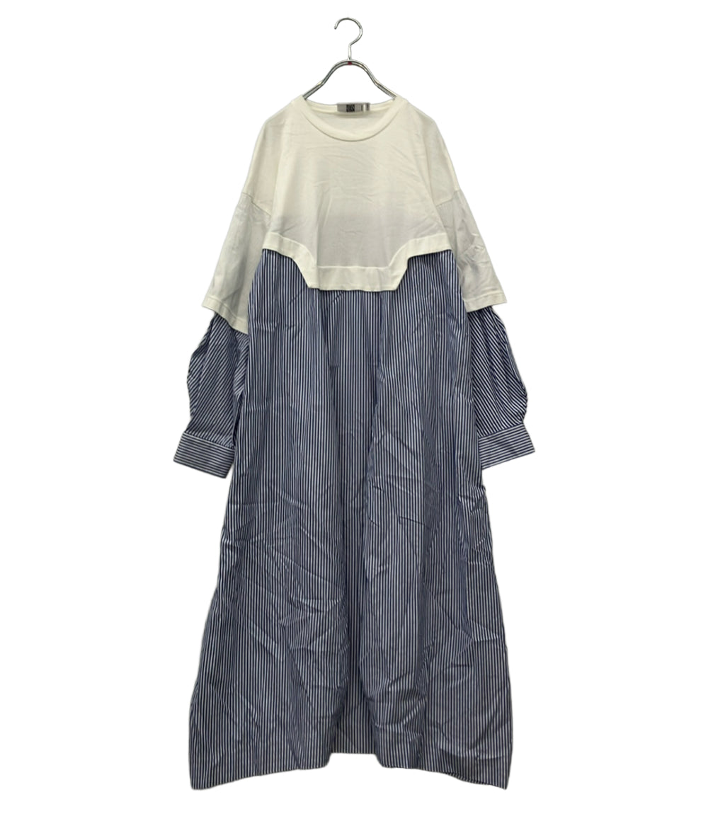 nagonstans 長袖ワンピース コットンストライプコンビドレス 470FS483-1530 レディース SIZE S ナゴンスタンス
