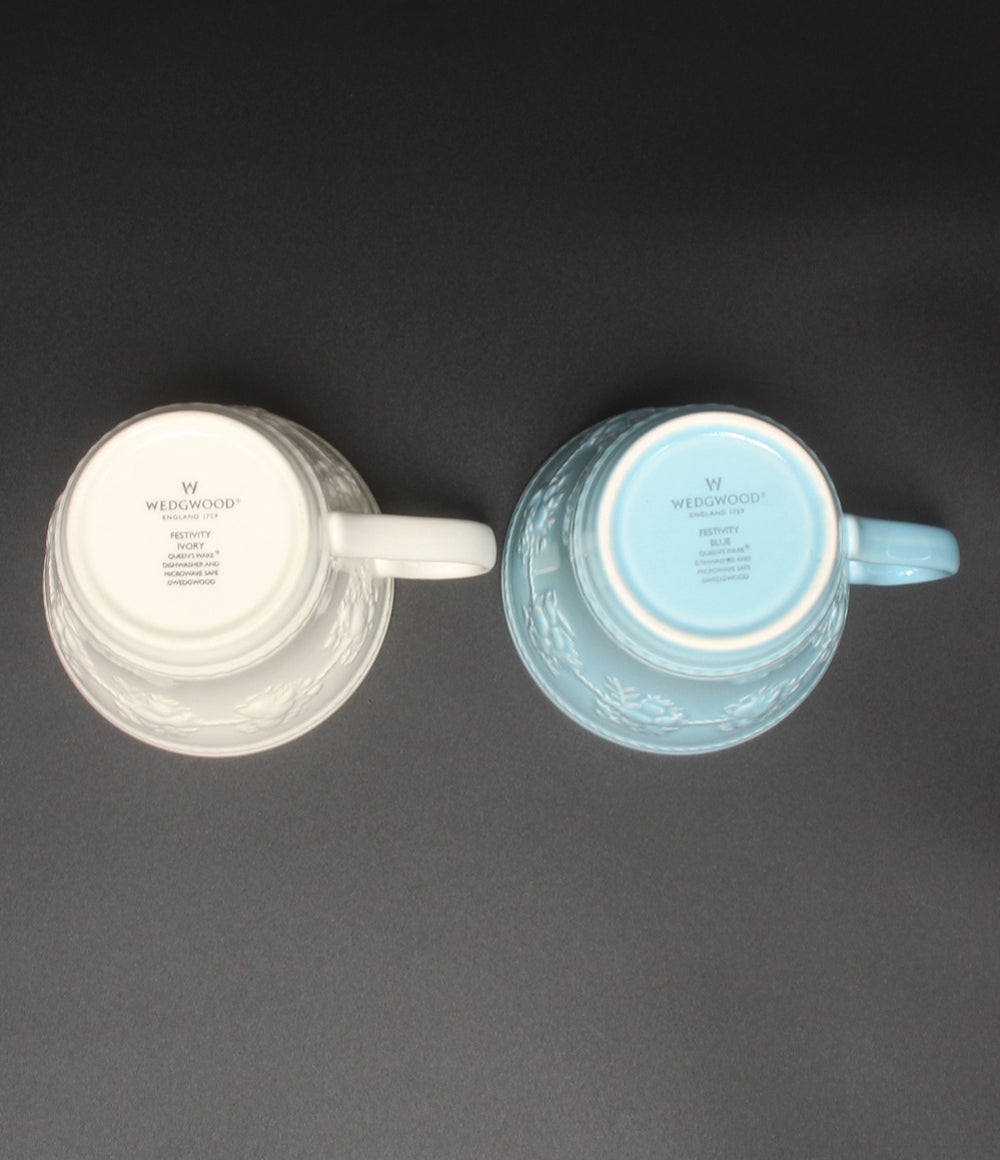 美品 WEDGWOOD マグカップ 2点セット ペア フェスティビティ アイボリー ブルー ウェッジウッド