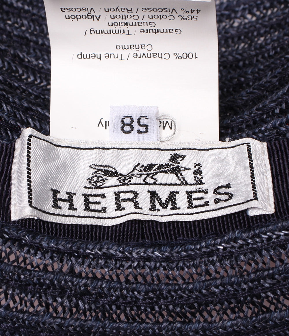 美品 エルメス ストローハット リボン レディース SIZE 58 HERMES