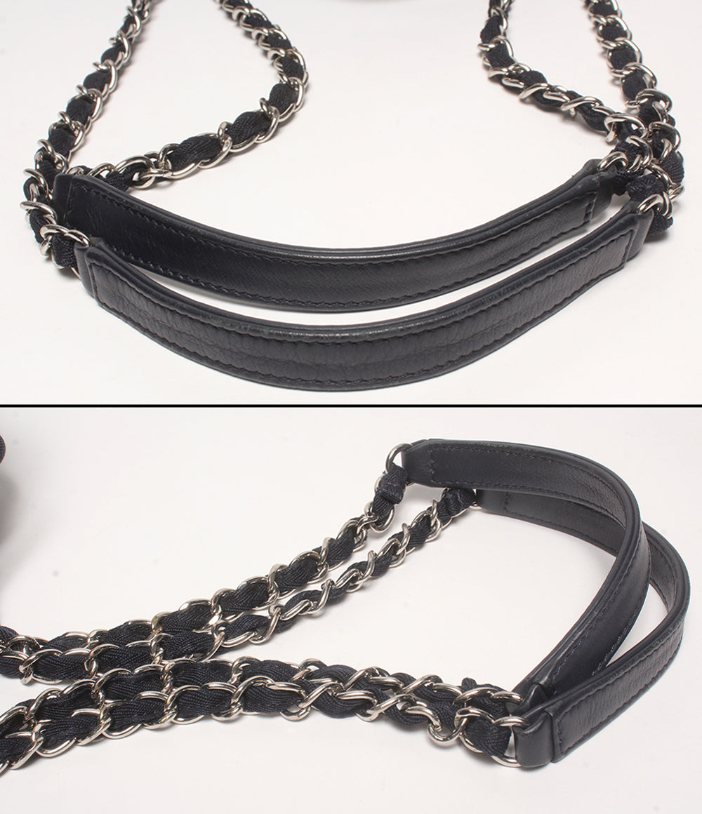 CHANEL 2wayチェーンショルダーバッグ ハンドバッグ シルバー金具 デニム 21番台 ドーヴィル ボーリングバッグ レディース シャネル