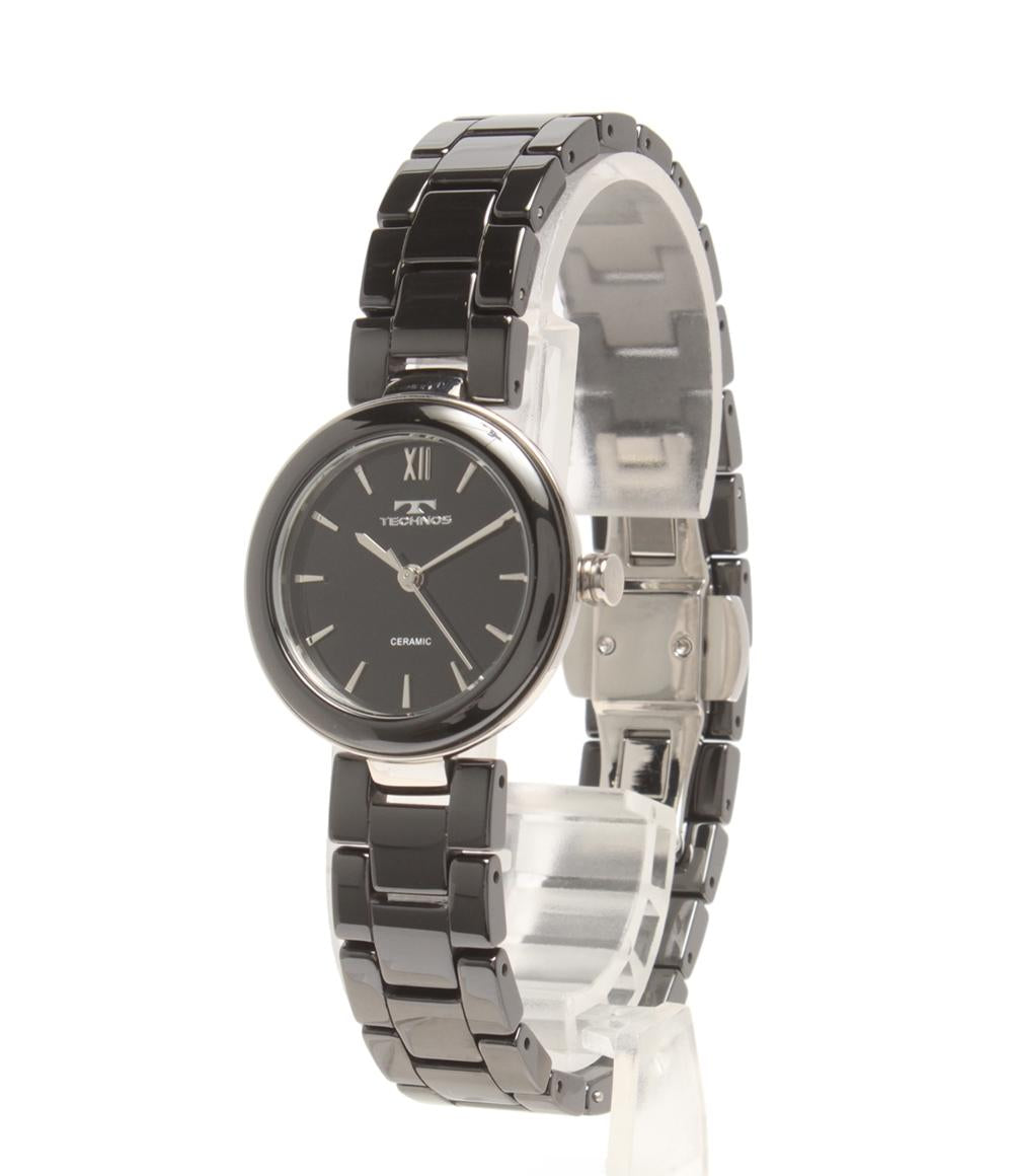 美品 テクノス 腕時計 クオーツ ブラック T6838 レディース TECHNOS