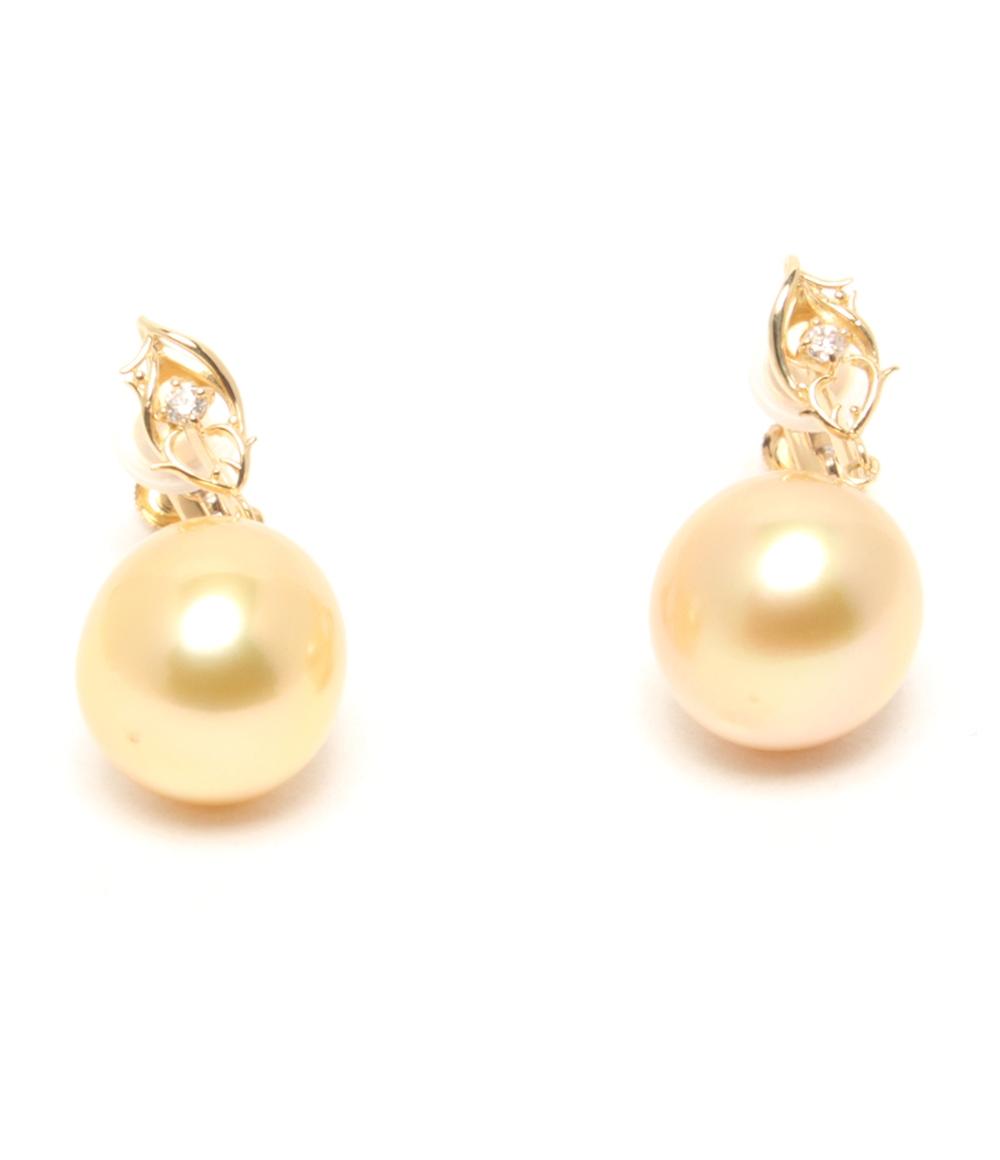 美品 イヤリング K18 パール 10.6x12mm ダイヤ 0.02ct レディース