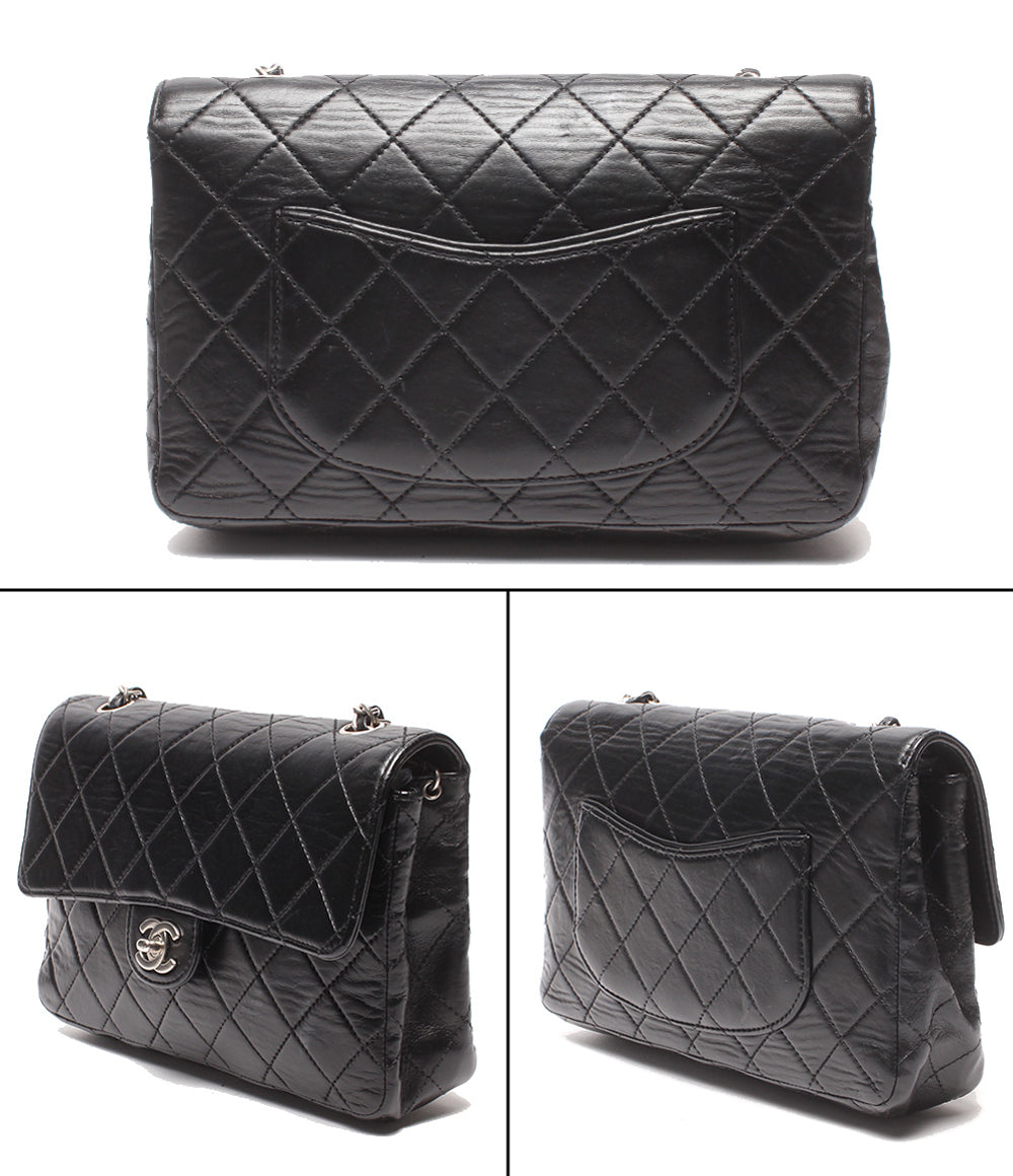 CHANEL チェーンショルダーバッグ 斜め掛け シルバー金具 シングルチェーン シングルフラップ マトラッセ ラムスキン ６番台 レディース シャネル