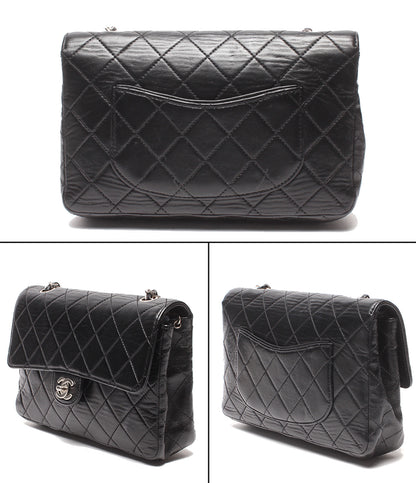 CHANEL チェーンショルダーバッグ 斜め掛け シルバー金具 シングルチェーン シングルフラップ マトラッセ ラムスキン ６番台 レディース シャネル