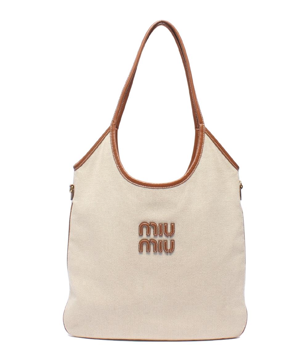 Miu Miu トートバッグ ショルダーバッグ IVY キャンバスxレザー バッグ 肩掛け 5BG231 レディース ミュウ ミュウ
