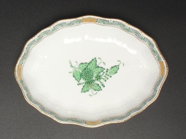 美品 HEREND スイートディッシュ オーバル 皿 15cm アポニーグリーン ヘレンド