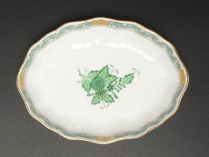 美品 HEREND スイートディッシュ オーバル 皿 15cm アポニーグリーン ヘレンド