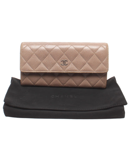 訳あり CHANEL 長財布 シルバー金具 マトラッセ キャビアスキン レディース シャネル