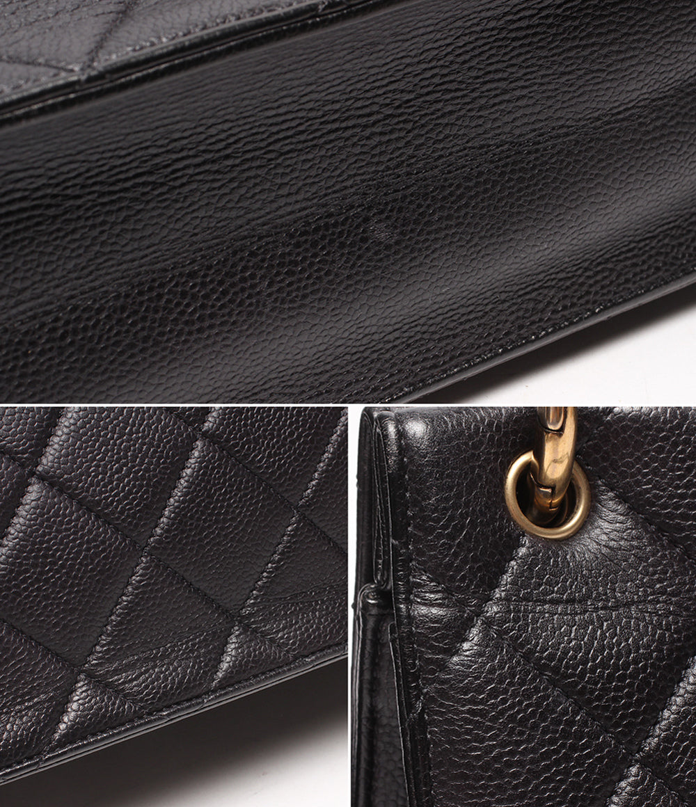 CHANEL 2WAYチェーンハンドバッグ ショルダーバッグ 肩掛け ゴールド金具 マトラッセ キャビアスキン 18番台 レディース シャネル