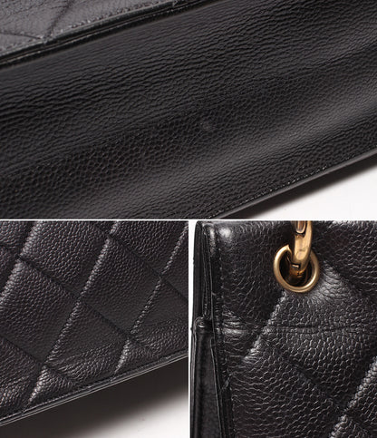 CHANEL 2WAYチェーンハンドバッグ ショルダーバッグ 肩掛け ゴールド金具 マトラッセ キャビアスキン 18番台 レディース シャネル