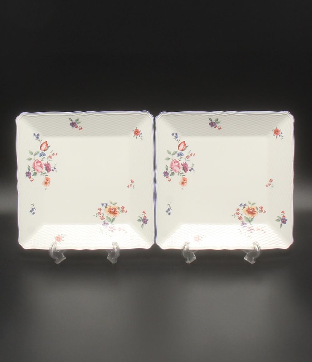 美品 ウェッジウッド スクエアプレート 皿 2点セット 22cm タフェッタ フラワー WEDGWOOD
