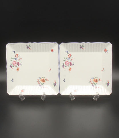 美品 ウェッジウッド スクエアプレート 皿 2点セット 22cm タフェッタ フラワー WEDGWOOD