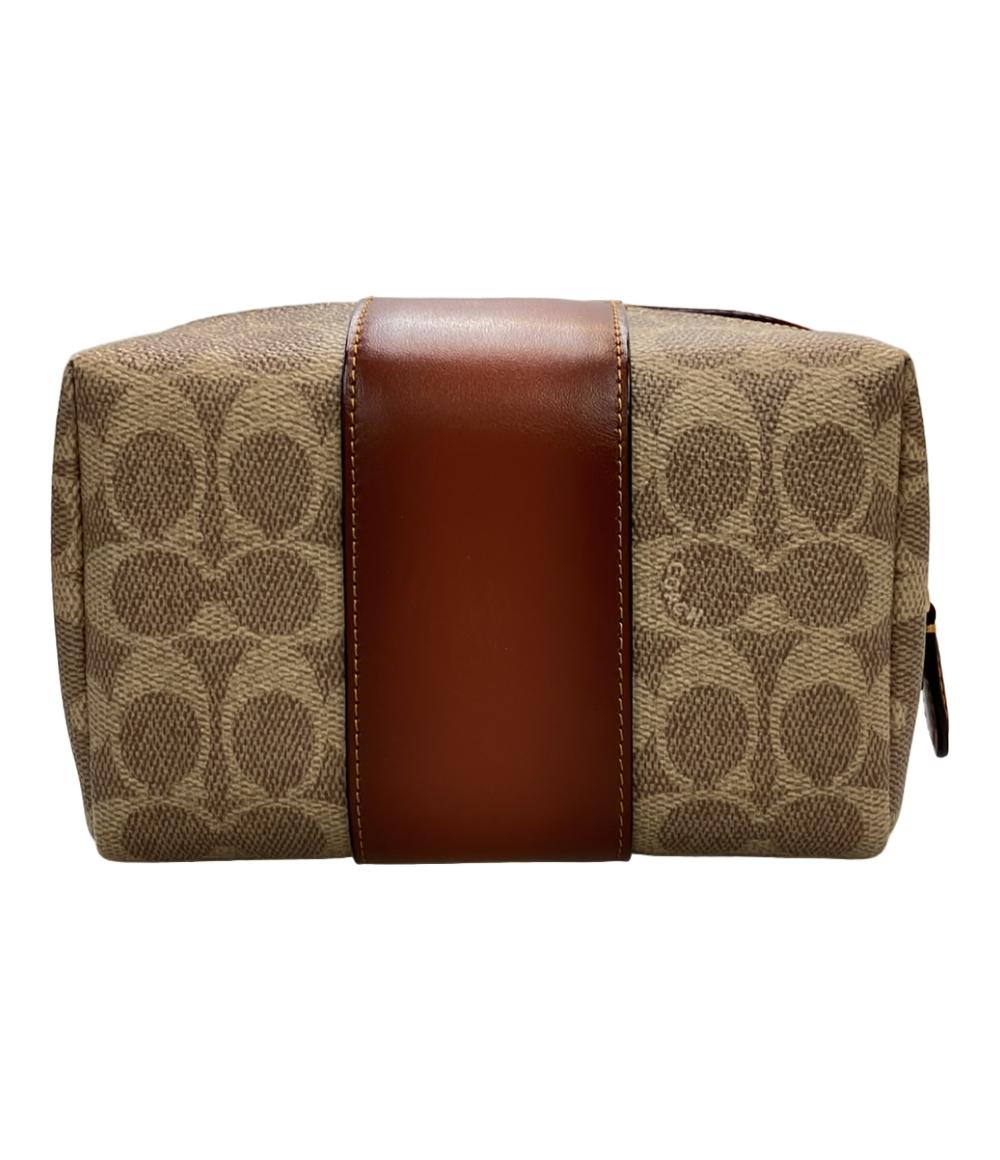 美品 COACH ポーチ エッセンシャルコスメティックポーチ キャンバス シグネチャー CR514 レディース コーチ