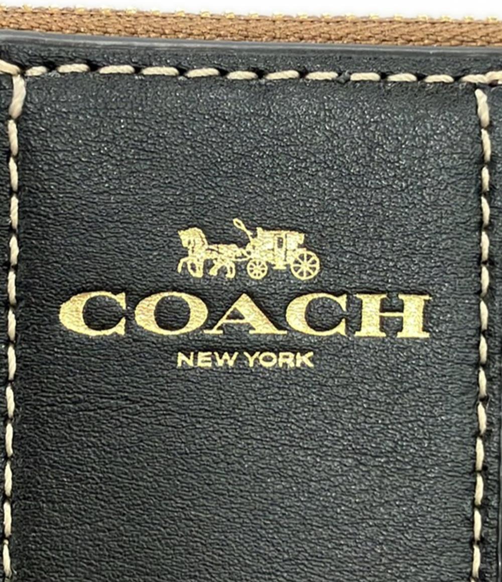 美品 COACH ポーチ コーナー ジップ リストレット キャンバス レザー マイクロシグネチャー CJ792 レディース コーチ
