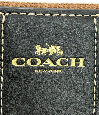 美品 COACH ポーチ コーナー ジップ リストレット キャンバス レザー マイクロシグネチャー CJ792 レディース コーチ