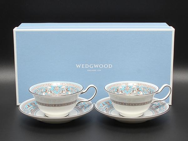 美品 ウエッジウッド カップ＆ソーサー 2客セット ペア フロレンティーン ターコイズ WEDGWOOD