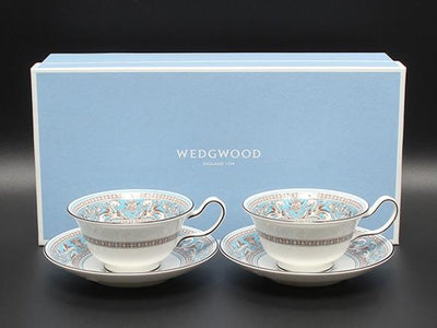 美品 ウエッジウッド カップ＆ソーサー 2客セット ペア フロレンティーン ターコイズ WEDGWOOD