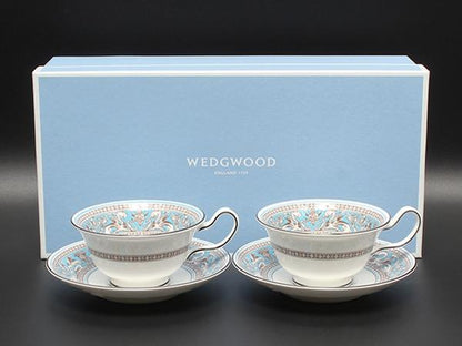 美品 ウエッジウッド カップ＆ソーサー 2客セット ペア フロレンティーン ターコイズ WEDGWOOD