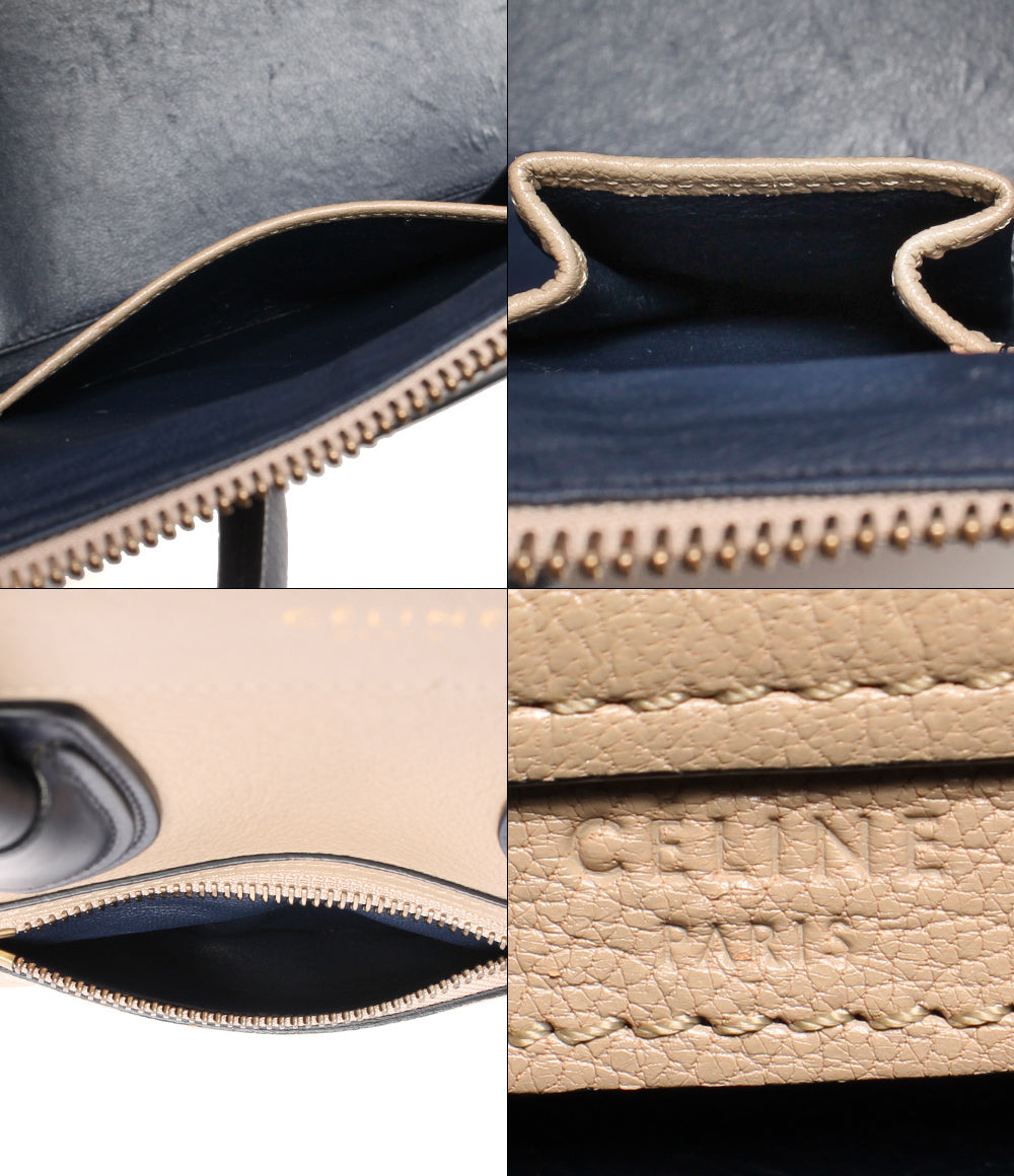 セリーヌ レザーハンドバッグ バイカラー ベージュ ネイビー系