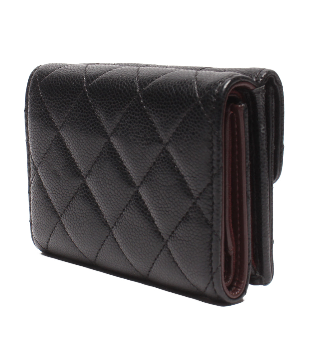 CHANEL 三つ折り財布 ゴールド金具 マトラッセ キャビアスキン レディース シャネル