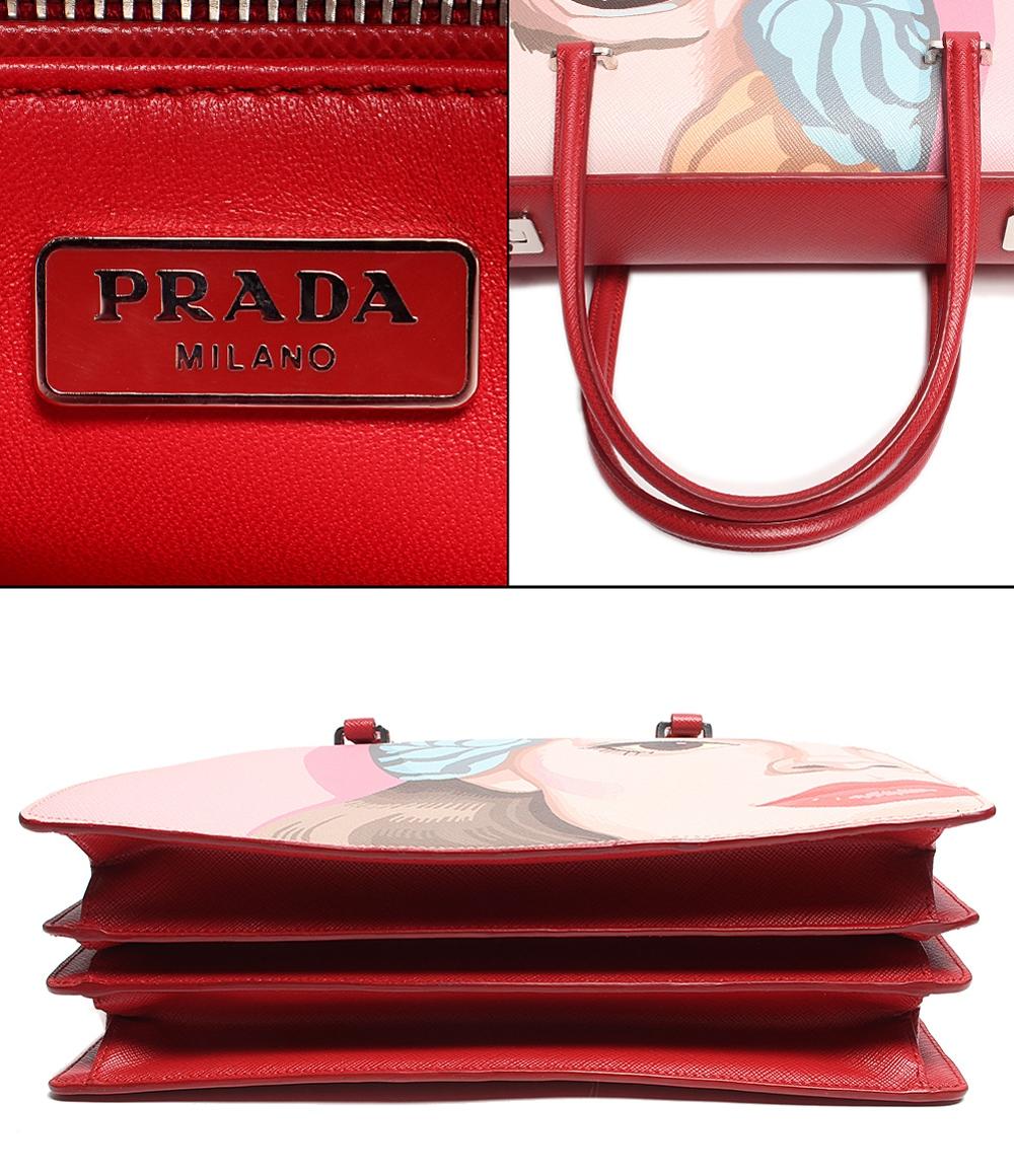 プラダ レザートートバッグ シルバー金具 リアーナ Pink Girlフェイス アート サフィアーノ  ALABASTRO B2710X レディース PRADA