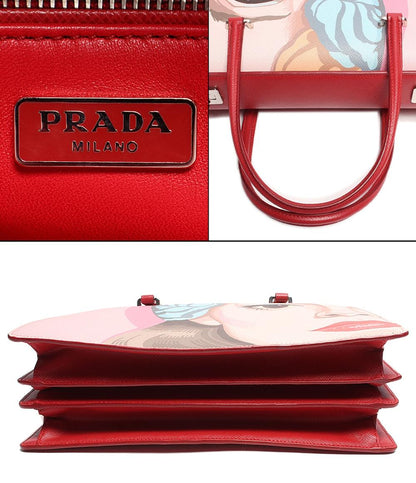 プラダ レザートートバッグ シルバー金具 リアーナ Pink Girlフェイス アート サフィアーノ  ALABASTRO B2710X レディース PRADA
