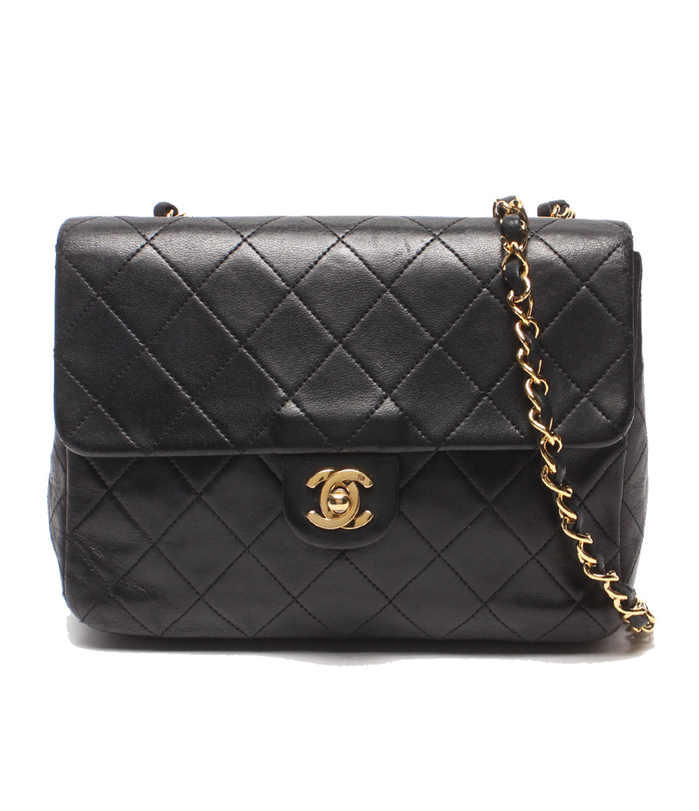 CHANEL チェーンショルダーバッグ 斜め掛け 肩掛け ゴールド金具 シングルフラップ シングルチェーン ミニマトラッセ ラムスキン １番台 レディース