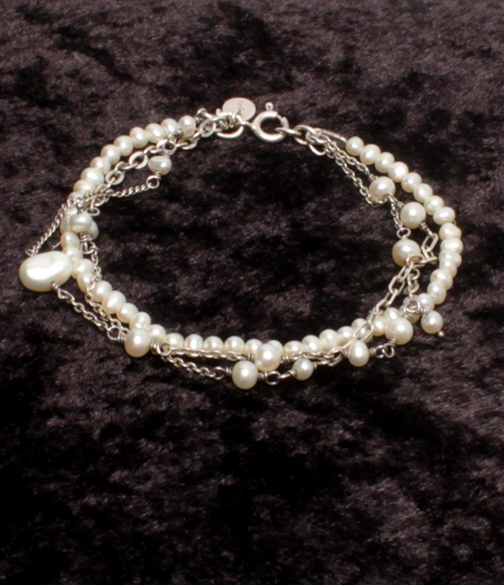 アガット 3連ブレスレット SV925 淡水パール レディース agete