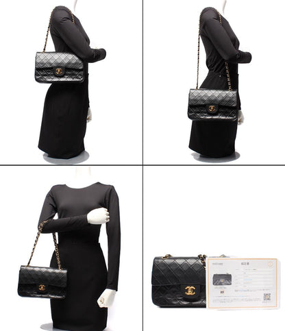 CHANEL チェーンショルダーバッグ ダブルチェーン ダブルフラップ ゴールド金具 ラムスキン 1番台 マトラッセ23 レディース シャネル