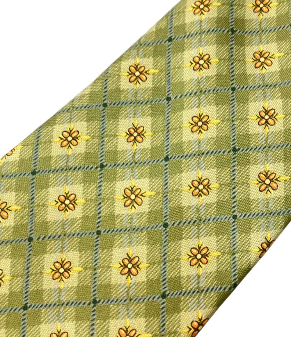 美品 エルメス ネクタイ シルク100% 四つ葉総柄 メンズ HERMES