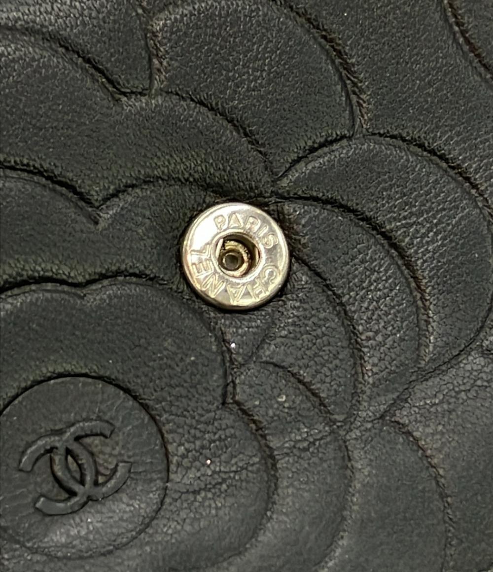 CHANEL レザー 二つ折り財布 シルバー金具 カメリア レディース CHANEL レザー 二つ折り財布 シルバー金具 カメリア レディース