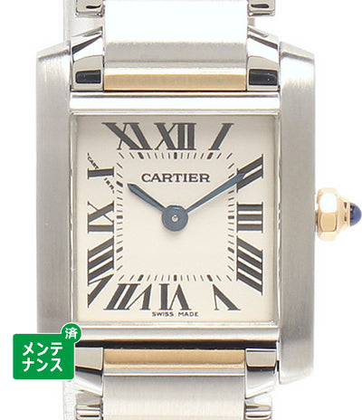 美品 Cartier 腕時計 タンクフランセーズSM クオーツ ホワイト 2384 レディース カルティエ