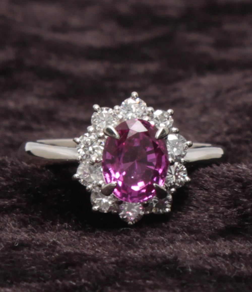 美品 リング 指輪 Pt900 ピンクサファイヤ 1.53ct ダイヤ 0.57ct レディース SIZE 11号